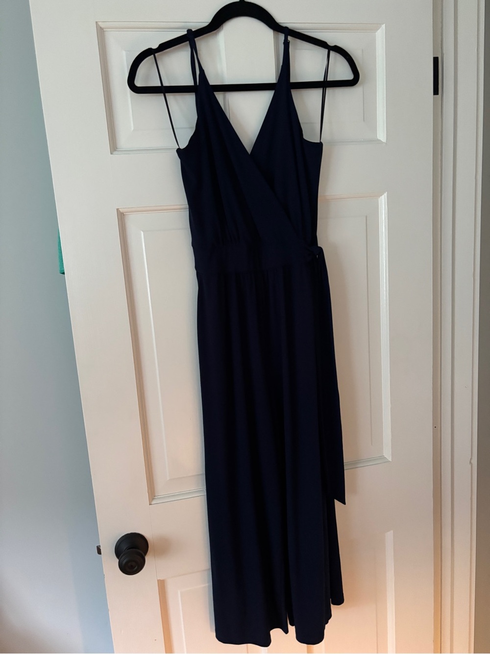 Navy Wrap Maxi Dress with Spaghetti Straps